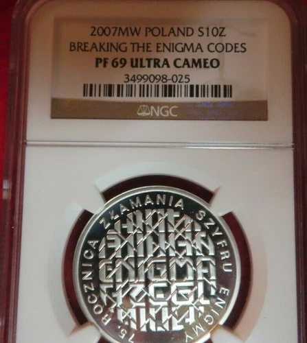 2007年 MW ポーランド 10ズウォティチ .925 シルバー プルーフ 解読エニグマ暗号 NGC PF69