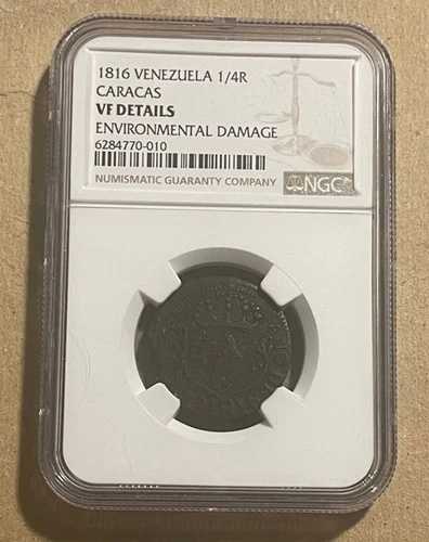 ベネズエラ - 1816年銅貨1/4レアル（NGC VF詳細）