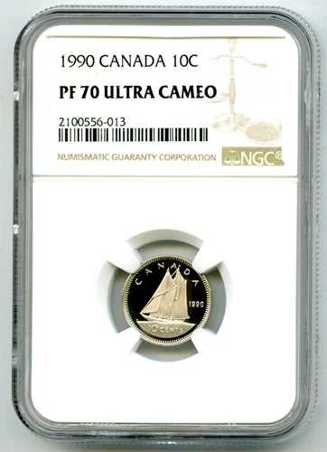 1990年 カナダ プルーフ 10セント NGC PF70 ウルトラカメオ ブルーノーズ ダイム 超レア トップ POP4