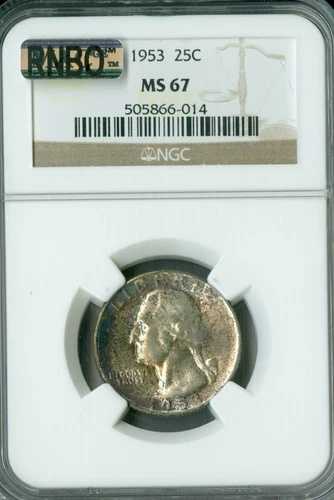 1953年クォーター NGC MS67 RNBO レインボー 1つだけ高い *