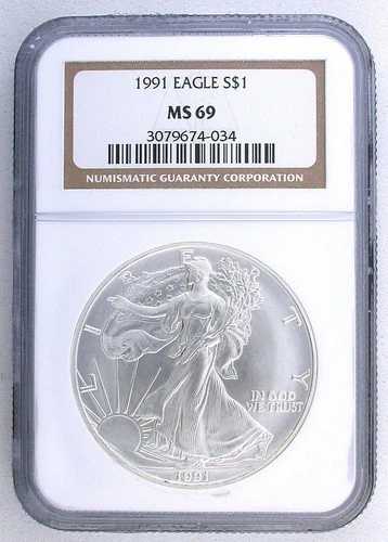 1991年アメリカンシルバーイーグル - NGC MS69 ブラウンラベル