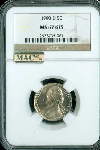 1993 D ジェファーソン ニッケル NGC MS67 6FS PQ MAC FINEST REGISTRY 希少 スポットレス *