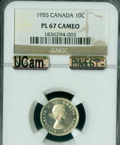 1955年 カナダ 10セント NGC PL67 カメオ UCAM MAC 最高級 MAC スポットレス *