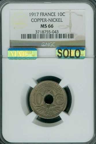 1917年 フランス 10セント NGC MS66 PQ MAC SOLO 最高級＆シミなし *
