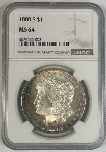 1880-S モーガン銀貨 1ドル硬貨 トーン NGC MS 64