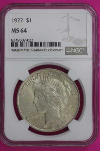 1922年 P MS 64 リバティピースシルバードル NGC認定グレード本物コイン 802