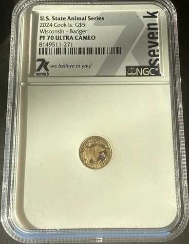 7K 金属 G$5 州動物 ウィスコンシン州 アナグマ 1/2 グラム 金 2024 NGC PF70 UC