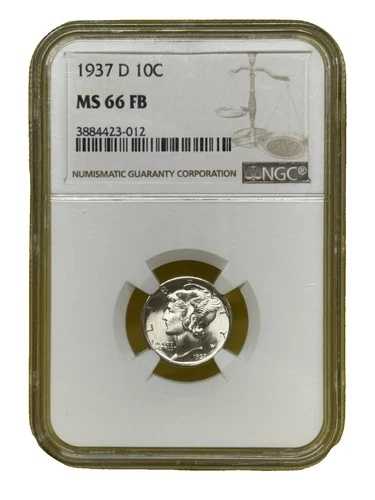 1937年 D マーキュリーダイム 10C NGC MS66FB ブラストホワイト