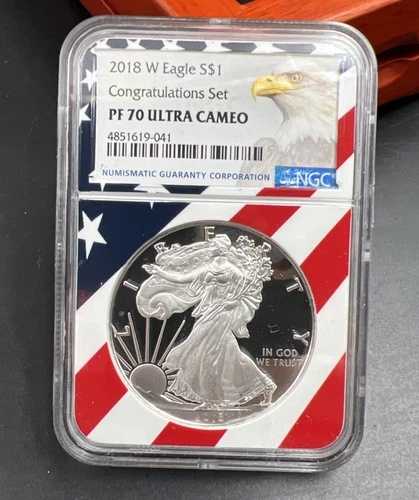 2018 W 1オンス アメリカンシルバーイーグルコイン $1 NGC PF70 UCAM お祝いセット USA