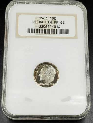 1963年 P ルーズベルト ダイム プルーフ シルバーコイン NGC PF68 UCAM OFH オールドファットホルダー ヴィンテージ