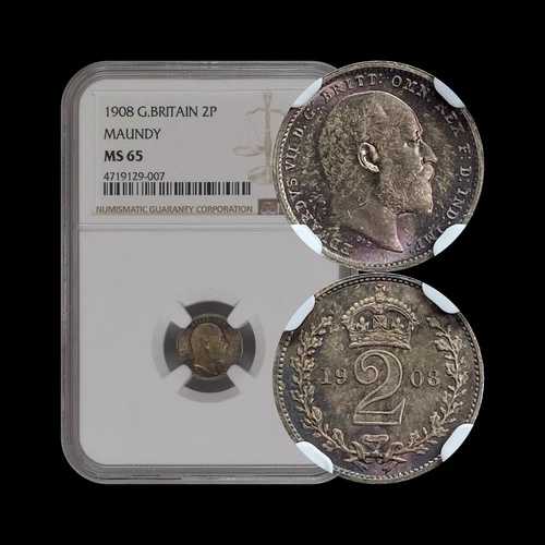 イギリス。1908年、2ペンス、銀貨 - NGC MS65 - KEVII、マウンディ、?? トーン、希少｜WORLD RESOURCE【QUEEN店】