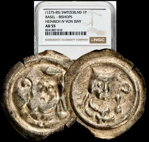 1275-1285 バーゼル司教ハインリヒ 4 世フォン イズニー 中世 シルバー 1P コイン NGC AU55｜WORLD RESOURCE【QUEEN店】