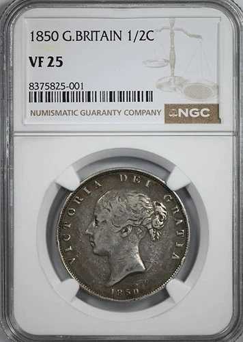 1850年 イギリス 1/2C ハーフクラウン NGC VF25