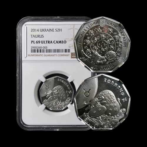 ウクライナ。2014年、2グリブナ、銀 - NGC MS69 - キッズゾディアック、牡牛座、希少｜WORLD RESOURCE【QUEEN店】