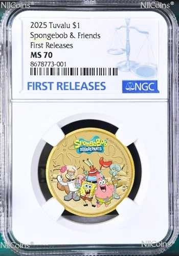 2025年 パースミント スポンジ・ボブ＆フレンズ スクエアパンツ ベースメタル NGC MS70 1ドルコイン FR