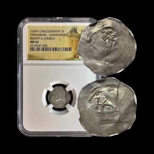 ドイツ。1223年、デニール、銀 - NGC MS62 - アルザス、ストラスブール、司教教会｜WORLD RESOURCE【QUEEN店】