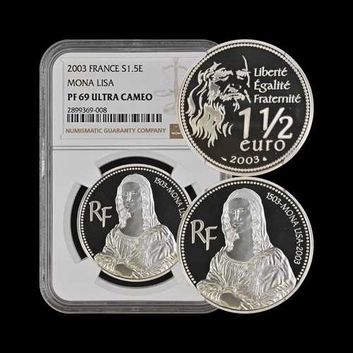フランス。 2003年、1.5ユーロ、シルバー - NGC PF69 - レオナルド・ダ・ヴィンチ、モナリザ