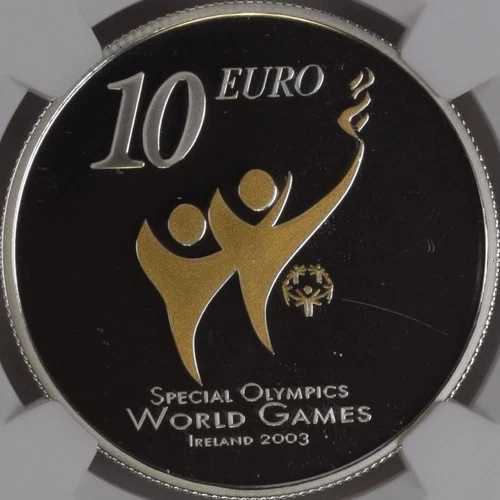 アイルランド。2003年、10ユーロ、銀貨 - NGC PF68 - スペシャルオリンピックス、金メッキ｜WORLD RESOURCE【QUEEN店】