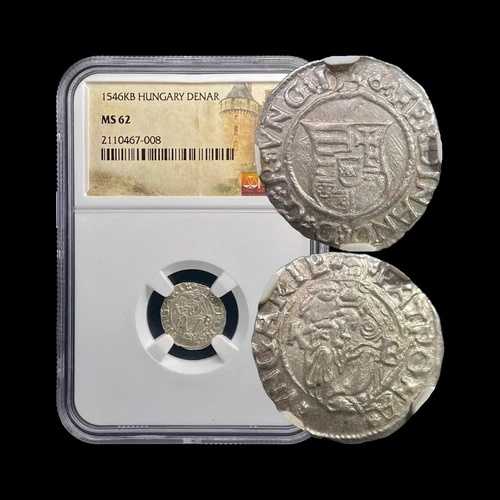 ハンガリー。1546年、デナル、銀貨 - NGC MS62 - フェルディナンド1世、聖母子像