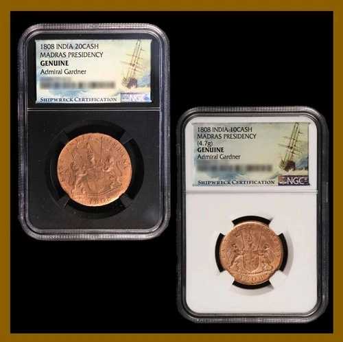 2枚セット 東インド会社 10.20ドル 現金 1808年 アドミラル・ガードナー難破船 NGC正規品