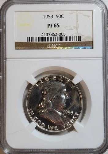 1953年 NGC PF 65 フランクリン ハーフダラー 50セント プルーフ PR トーニング トーン (M211)