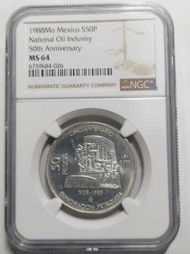 メキシコ 50ペソ銀貨 国営石油産業50周年記念、1988年、NGC MS 64｜WORLD RESOURCE【QUEEN店】