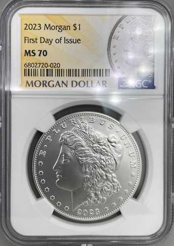 2023 P モルガン シルバー ダラー NGC MS 70 FDOI - 発行初日、OGP 付き