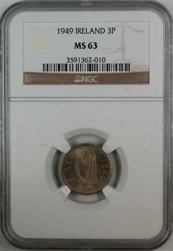 1949年アイルランド3ペンス、NGC MS-63