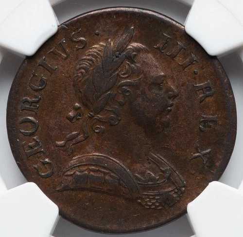 1771年 イギリス 1/2ペニー XF 45 BN NGC - 国王ジョージ3世 59,895円
