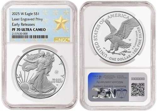 2025-W (PF70) プルーフ アメリカン シルバー イーグル ~ LASER Privy ~ $1 NGC 早期リリース