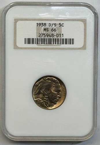 1938年 D/S 5セント バッファローニッケル NGC MS66 ゴールデントーニング