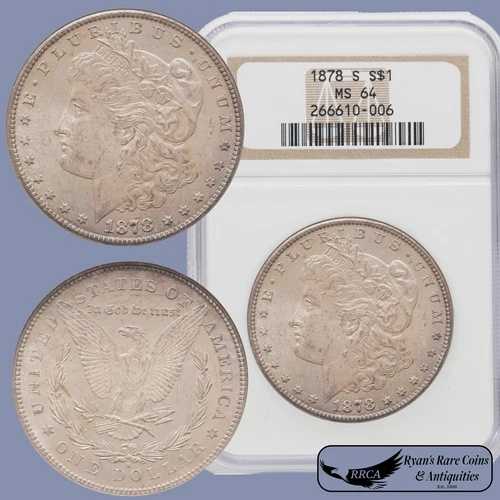 1878年Sモルガン銀貨、NGC MS64、希少な1997年ソープボックススラブ、C7964