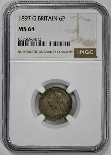 1897年 イギリス 銀貨 6ペンス シックスペンス NGC MS 64