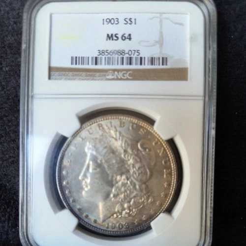 1903 NGC MS64 モルガン銀貨 *レインボートーン*