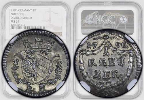 ドイツ、ニュルンベルク、フランツ2世、1クロイツァー1796、トップポップ、NGC MS 64