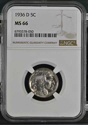 1936年 D バッファローニッケル NGC MS-66