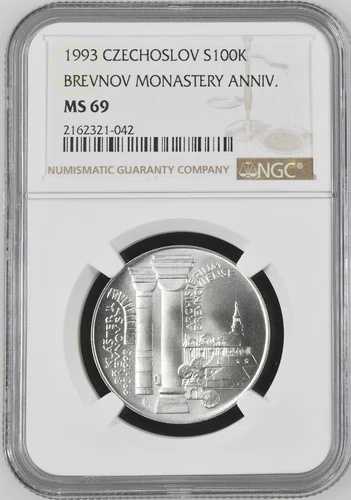 1993 チェコスロバキア シルバー 100 コルン ブレヴノフ修道院教会 - NGC MS 69