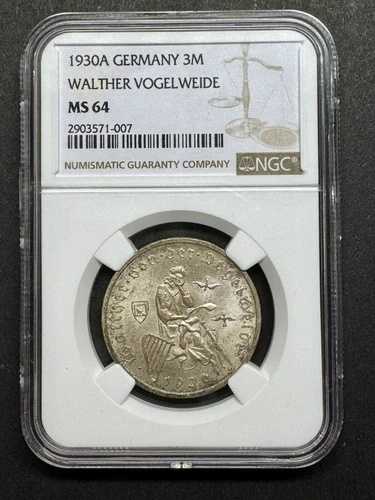 1930A 3 ライヒスマルク ヴァルター フォーゲルヴァイデ コイン NGC MS64