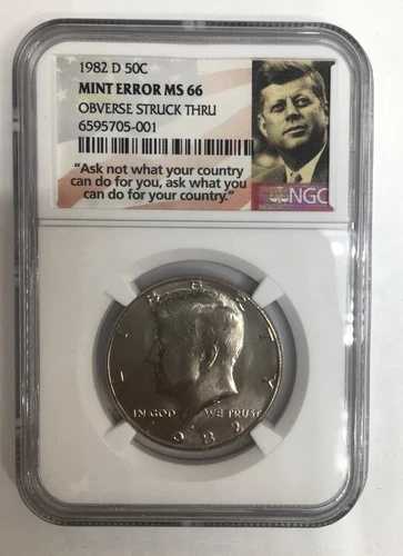 1982-D 50セント NGC ミント エラー MS66 表面ストラックスルー #6595705-001 JFK「Ask Not」