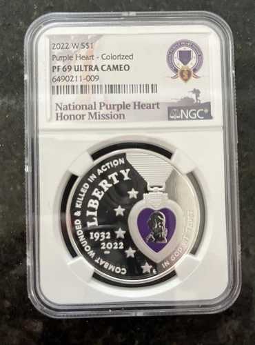 2022年 W カラー化パープルハート プルーフ銀貨 NGC pf69 UC