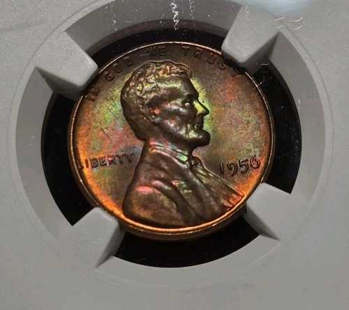 1956年リンカーンセント1C NGC MS65BNレインボートーンコイン、手持ちの状態では素晴らしい色