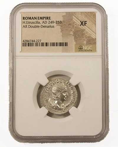 ローマシルバー デナリウス NGC認定 ヘレニア エトルリア 249-251 CE XF コイン-