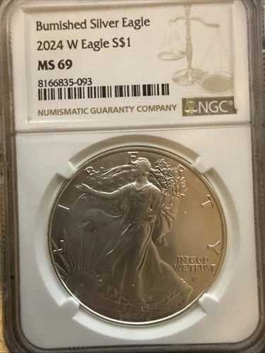 2024-W バーニッシュド 1ドル アメリカン シルバー イーグル NGC MS69 ブラウンラベル