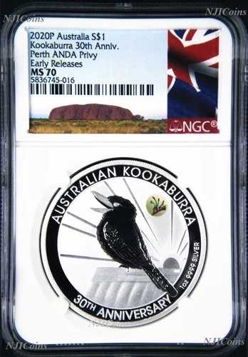 2020年 30周年記念 クッカバラ 1オンス 銀貨 カンガルーポー プライベート NGC MS70 パース ANDA