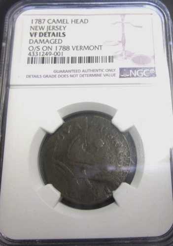 1787年ニュージャージー州キャメルヘッド、1788年バーモント州。NGC VFの細部が損傷している。#4331249-001