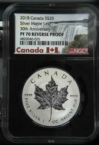 2018年カナダドル 20ドル銀貨 メープルリーフ 30周年記念 発行初日 NGC PF70