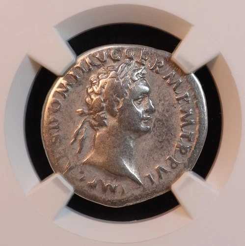 ローマ帝国ドミティアヌス銀貨デナリウス（西暦81-96年） - NGC 素晴らしい！素晴らしい肖像画！