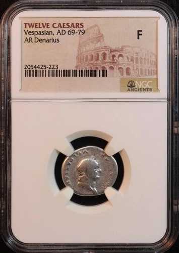 ローマ帝国ウェスパシアヌス帝のデナリウス銀貨（西暦76年）-NGC Fine! Imperial Eagle Reverse