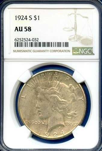 1924 S NGC AU 58 ピースシルバードル 1ドル 米国造幣局 ベターデートコイン 1924-S AU-58 61,105円