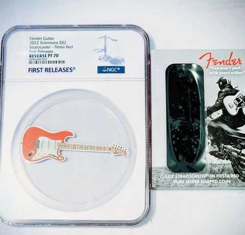 2024 PAMP フェンダー ストラトキャスター ギター フィエスタ レッド 1オンス .999 シルバー NGC REV PF70 FR